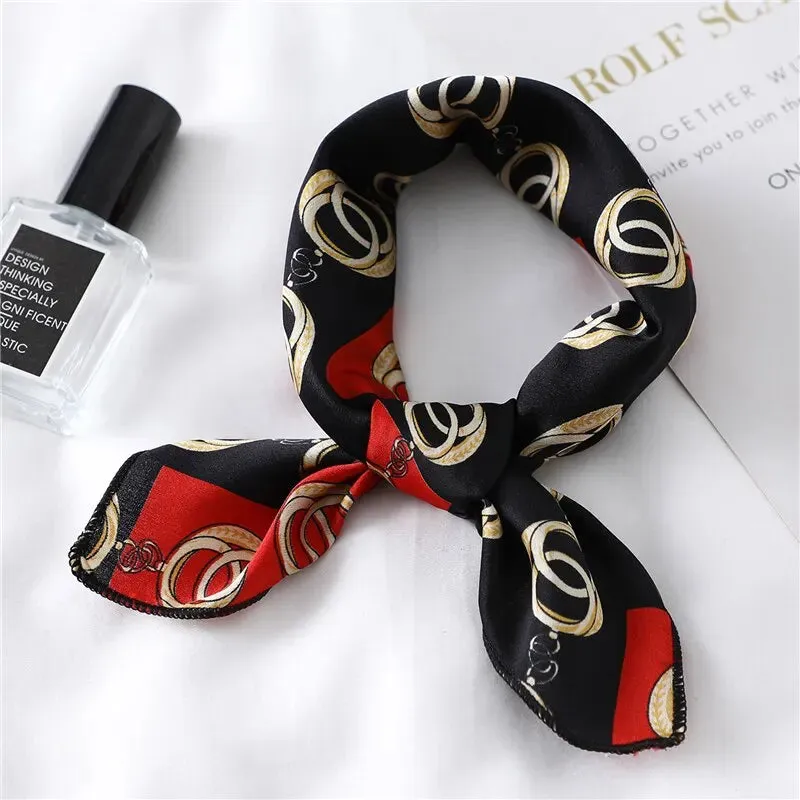 Women Small Satin Silk Scarf Square Print Wrap for Elegant Style