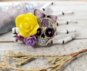 Yellow Skeleton hand hair clip