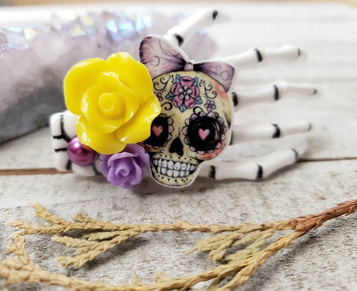 Yellow Skeleton hand hair clip