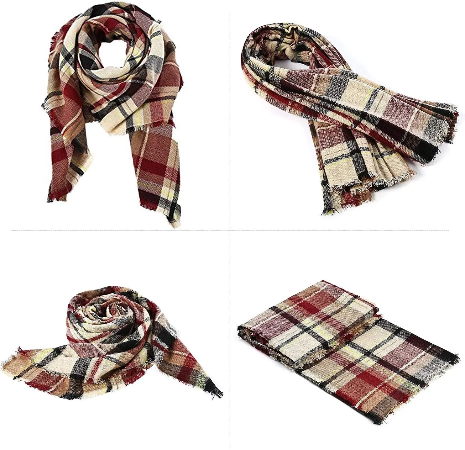 Zando Plaid Blanket Thick Winter Scarf Tartan Chunky Wrap Oversized Shawl Cape Scarves