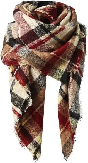 Zando Plaid Blanket Thick Winter Scarf Tartan Chunky Wrap Oversized Shawl Cape Scarves