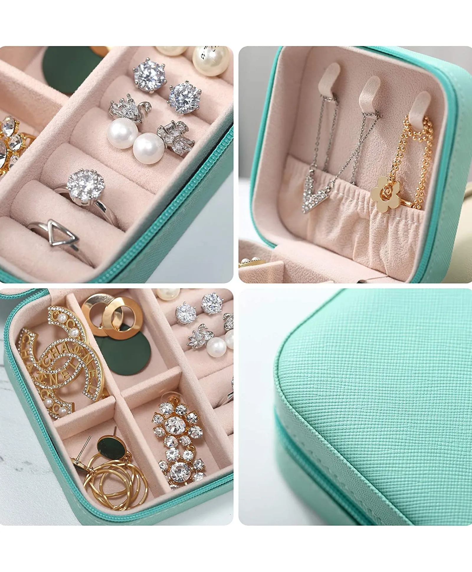 ZARDER - Jewellery Organiser PU Leather Zipper Portable Storage Box-Blue ( Only Box )