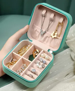 ZARDER - Jewellery Organiser PU Leather Zipper Portable Storage Box-Blue ( Only Box )