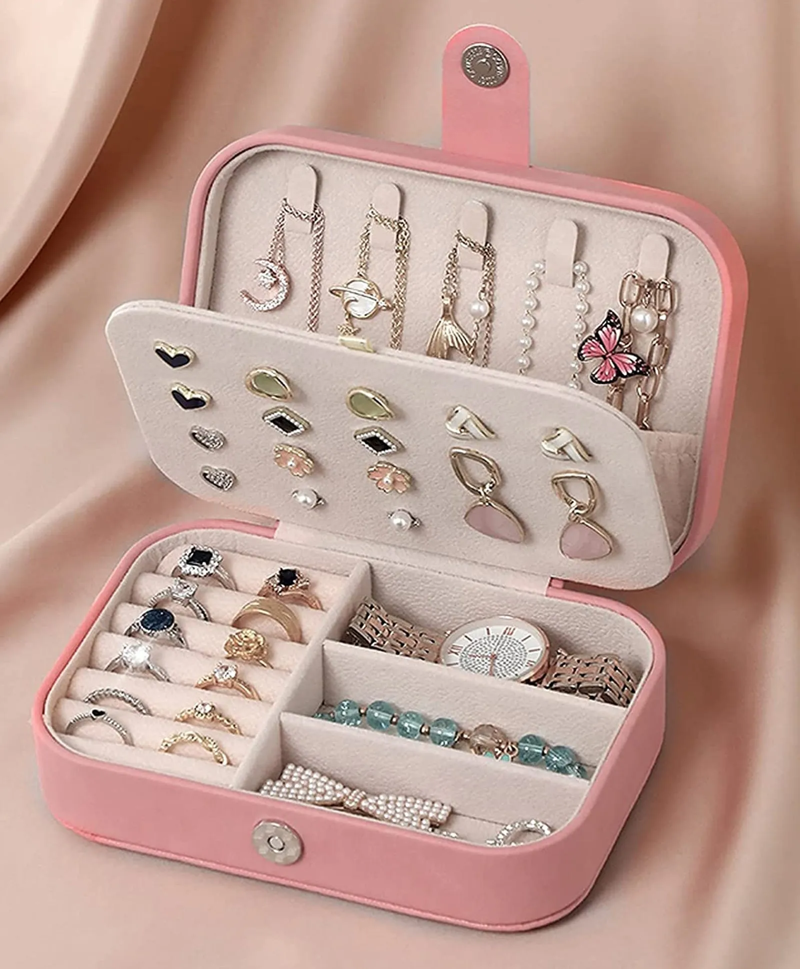 ZARDER - Jewellery Organiser PU Leather Zipper Portable Storage Box ( Only Box )