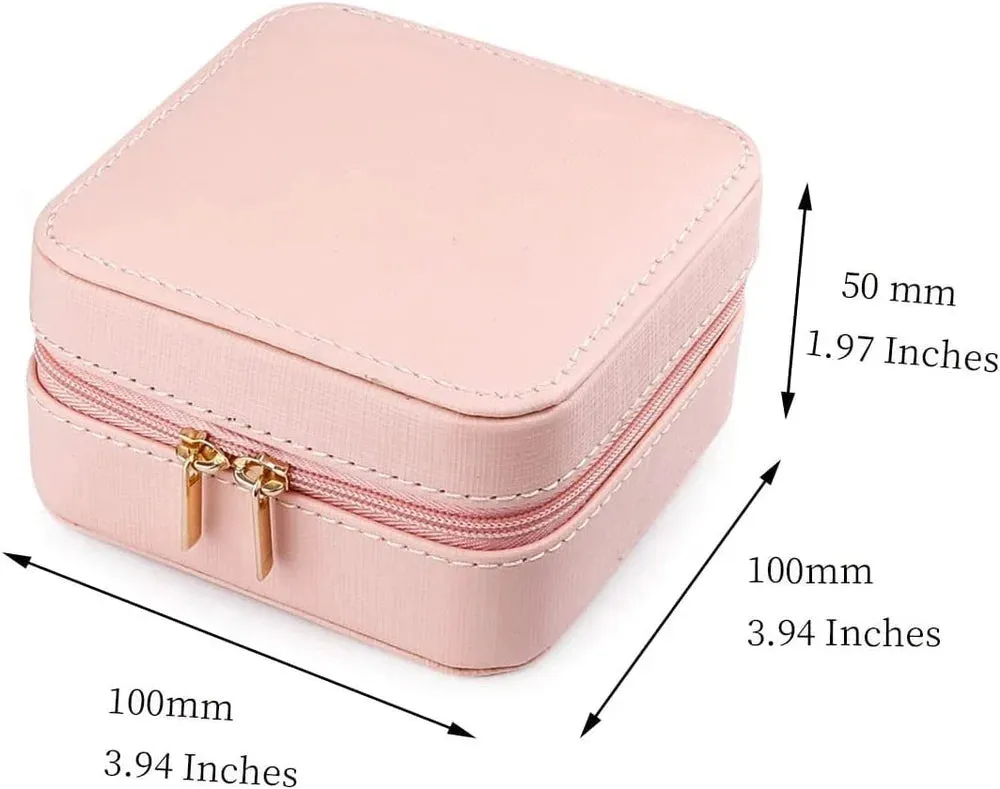 ZARDER - Jewellery Organiser PU Leather Zipper Portable Storage Box - Pink ( Only Box )