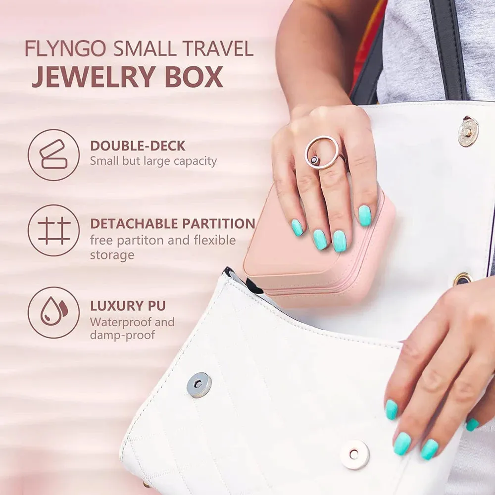ZARDER - Jewellery Organiser PU Leather Zipper Portable Storage Box - Pink ( Only Box )