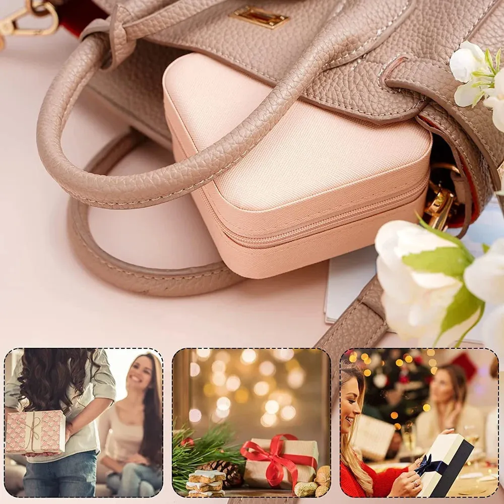 ZARDER - Jewellery Organiser PU Leather Zipper Portable Storage Box - Pink ( Only Box )